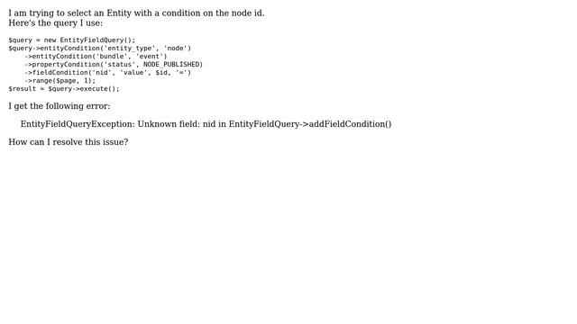 Drupal: Select Entity with condition on node id смотреть онлайн