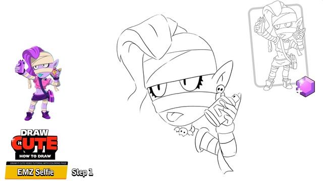 How to draw EMZ taking a Selfie | Brawl Stars super easy drawing tutorial with coloring page смотреть онлайн