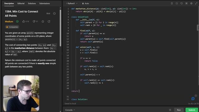 Kruskal's Algorithm + Union-Find & MST LeetCode 1584. Min Cost to Connect All Points смотреть онлайн