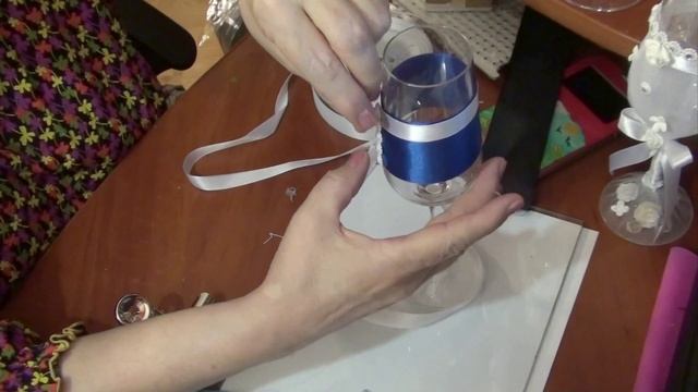 Мастер класс. Свадебный бокал для жениха . Декорирование. смотреть онлайн