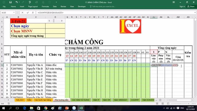 HƯỚNG DẪN VIẾT HÀM TRONG BẢNG CHẤM CÔNG - I LOVE EXCEL ! смотреть онлайн