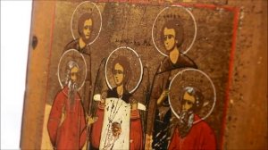 Икона старинная святой Архангел Михаил, святые Флор и Лавр, Модест и Власий. DR0106