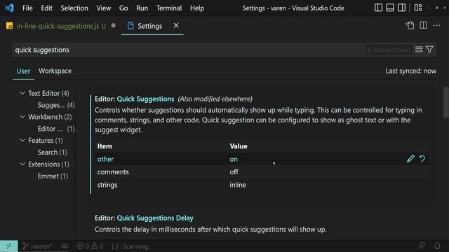 VS Code — Inline Quick Suggestions смотреть онлайн