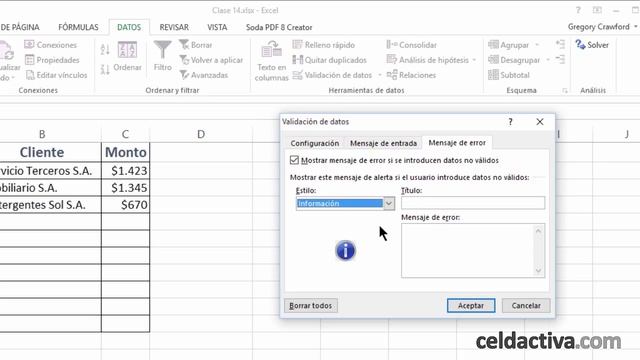 Validacion de datos en Excel (Clase 14 de 20) смотреть онлайн