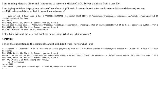 Databases: Restoring a MS SQL Server database on Linux смотреть онлайн