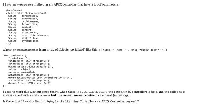 Salesforce: APEX Controller parameters size (bytes) limit in Lightning component смотреть онлайн
