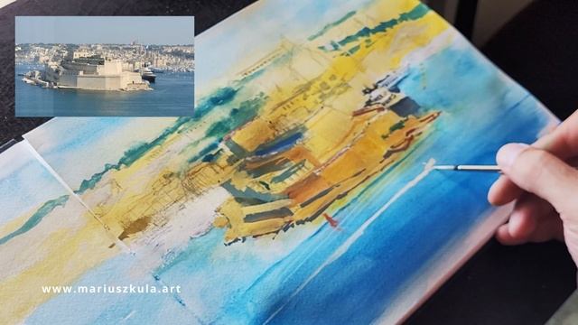 Gouache demo by Mariusz Kula Art - How to paint - Valetta - Malta смотреть онлайн