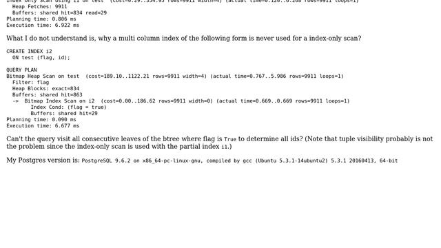 Databases: Multi-Column index not used for index-only scan, but partial index is смотреть онлайн