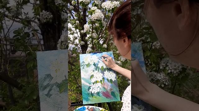 Пишу масляными красками "Цветущую грушу" пленэр, часть 2 смотреть онлайн