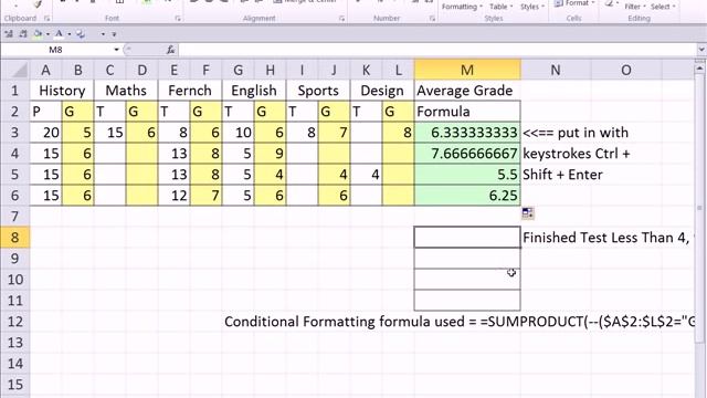 Excel Magic Trick 768: Gradebook Average w Criteria and Conditionally Format Less Than 4 Tests Take смотреть онлайн