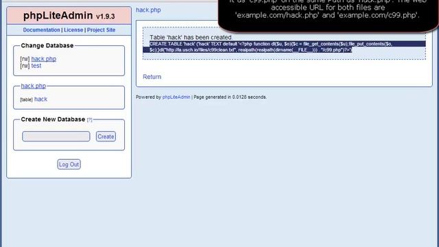 L@usch.io - Hacking Demonstration for phpliteadmin 1.9.3 and prior - Infect targets with a Webshell смотреть онлайн