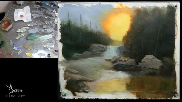How to paint trees, grass, reflections, river, sky in tonalism a new lesson смотреть онлайн