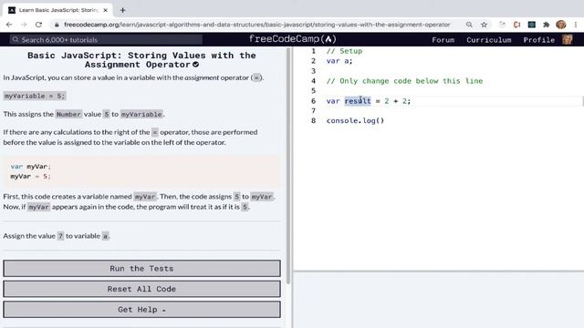 Storing Values with the Assignment Operator - freeCodeCamp - Basic JS - Ep 3/111 смотреть онлайн
