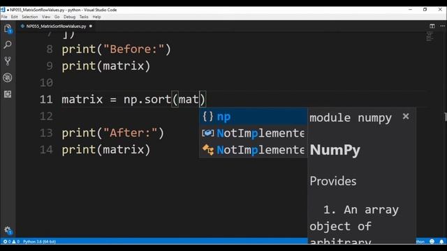 NumPy Matrix Sort Row Values смотреть онлайн