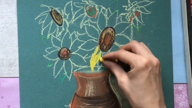 Натюрморт «Подсолнухи», сухая пастель. Мастер-класс смотреть онлайн