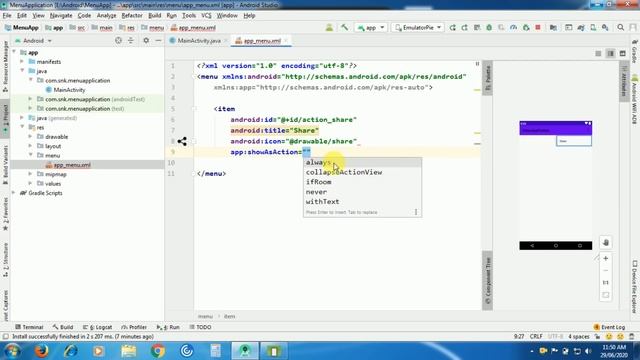 Android studio Tutorial 14 | How to menu to action bar step by step in Android Studio смотреть онлайн