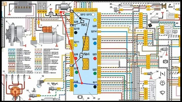 Электросхема ВАЗ 2107, предохранители №3, №4