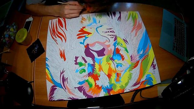 Timelapse Картина по номера (Артвентура) «Радужный лев» смотреть онлайн