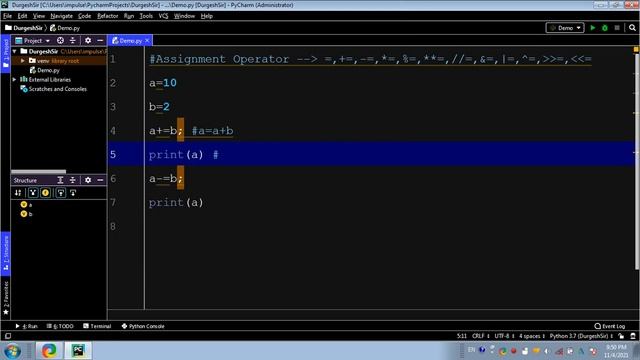 Python tutorial in hindi 15 | Assignment Operator | += , -= ,×= ,/= ,%= . смотреть онлайн