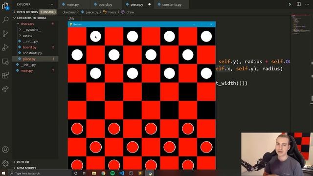 Python/Pygame Checkers Tutorial (Part 2) - Pieces and Movement смотреть онлайн
