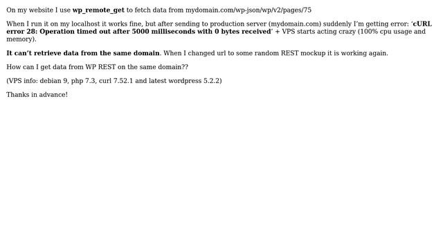 Wordpress: wp_remote_get - cURL error 28 - only on same domain смотреть онлайн