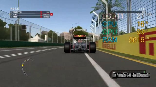 Intel UHD Graphics 610 -- Intel Pentium Gold G5400 -- F1 2016 Benchmark