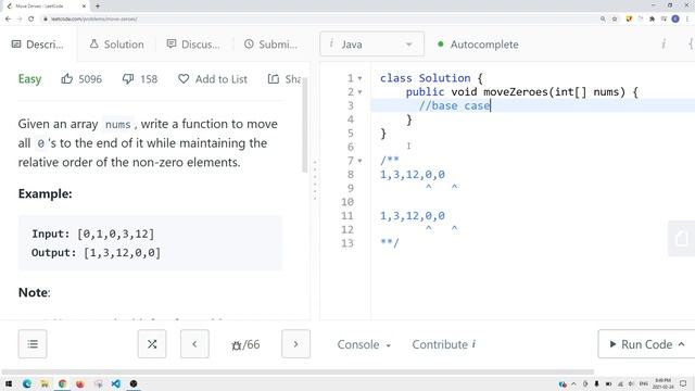 [Java] Leetcode 283. Move Zeroes [Two Pointers #2] смотреть онлайн