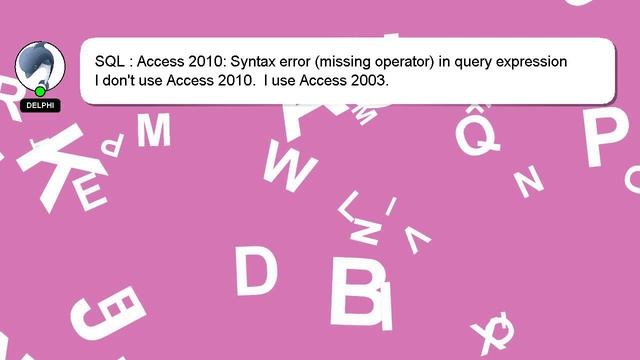 SQL : Access 2010: Syntax error (missing operator) in query expression смотреть онлайн