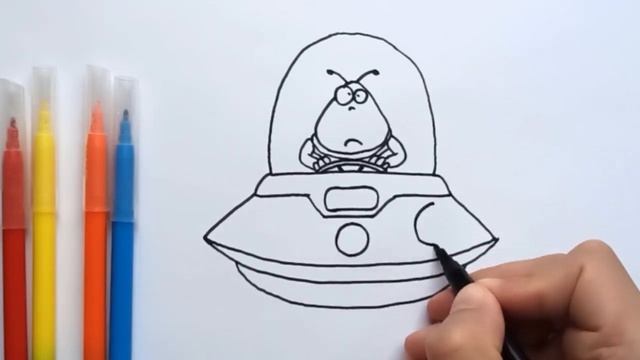 Как нарисовать инопланетянина. Рисуем инопланетянина в летающей тарелке. НЛО. UFO. смотреть онлайн