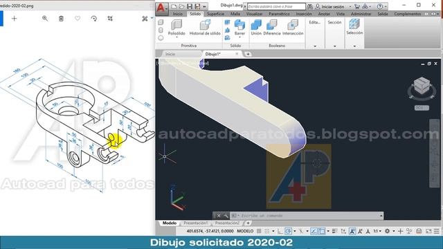 Dibujo solicitado 2020-02 Sólido 3D en AutoCAD смотреть онлайн