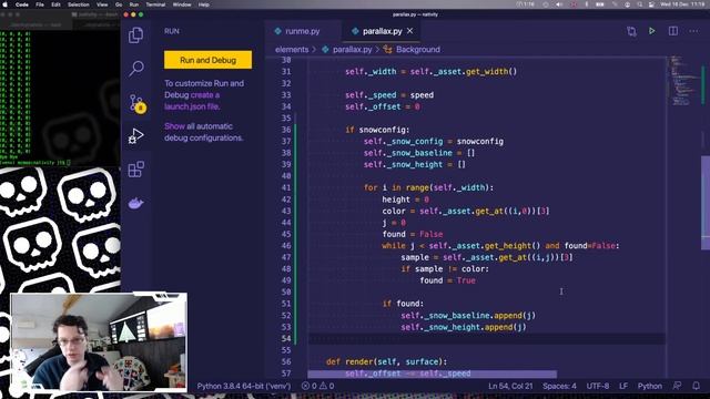 Advent 16: Applying the snow drift to the nativity scene in Pygame смотреть онлайн