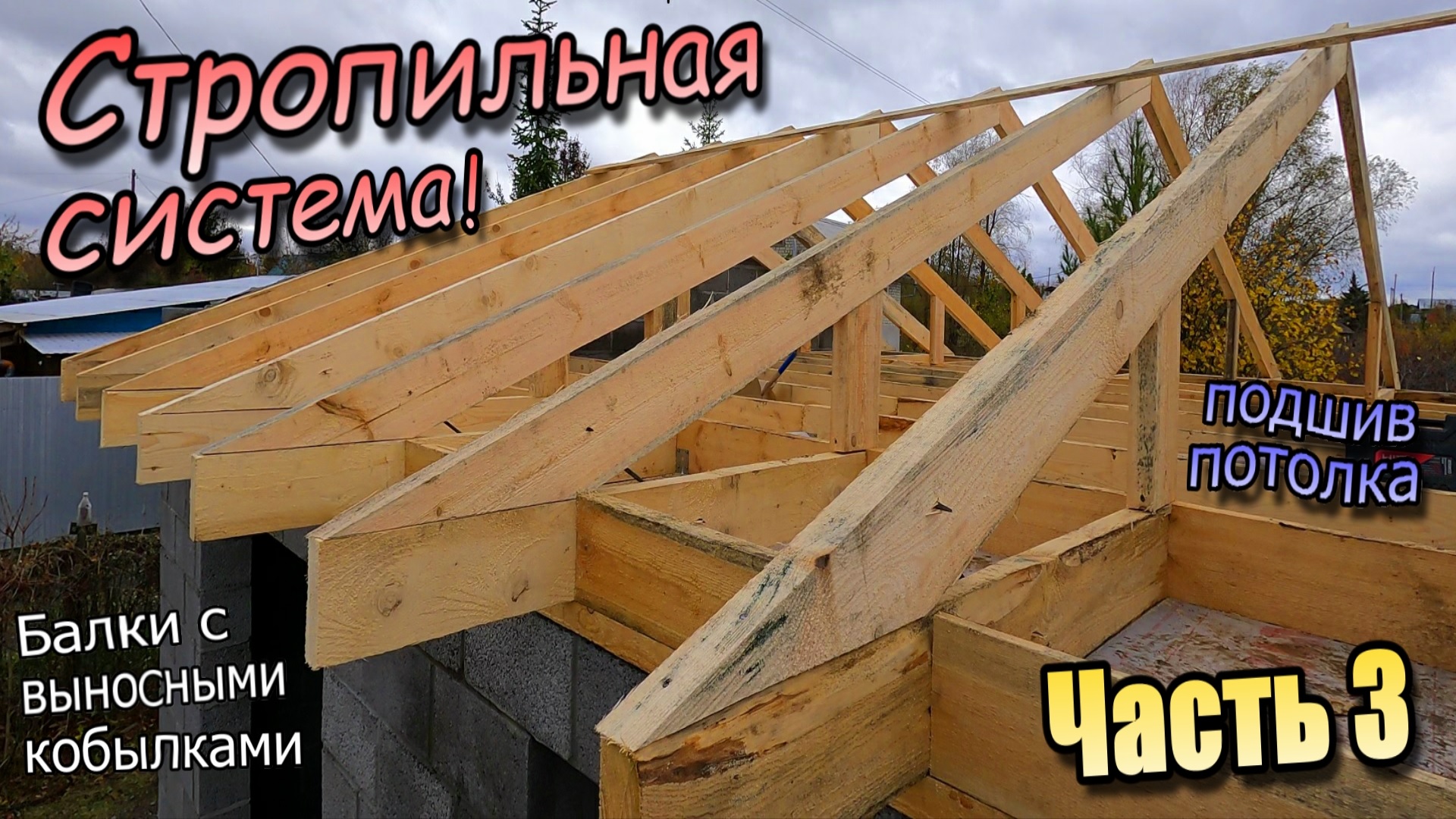 ⚠️ Двускатная крыша/Мауэрлат/Балки с кобылками/Подшив потолка/Установка стропил/Часть 3 (осень 2023) смотреть онлайн