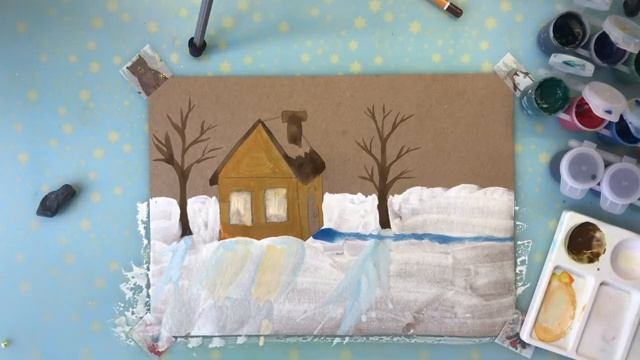 Урок рисования домик гуашью. Рисуем зимний пейзаж. Простой рисунок для детей