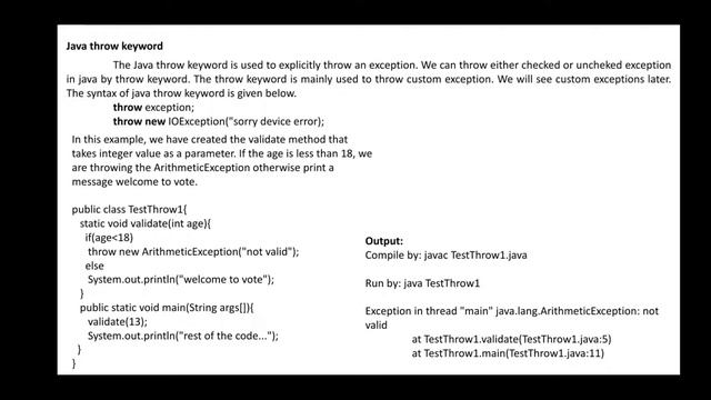 Throw and throws keyword and its example смотреть онлайн