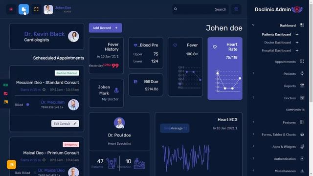 Patients Dashboard Bootstrap Admin Templates with RTL Dark Theme смотреть онлайн