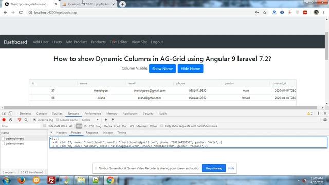 How to show Dynamic Columns in AG-Grid using Angular 9 laravel 7.2? смотреть онлайн