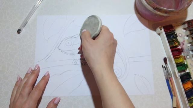 Рисуем хамелеона | Акварель и ручка смотреть онлайн