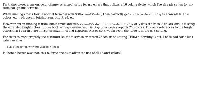 Correct way to get emacs 16 color support inside tmux? смотреть онлайн