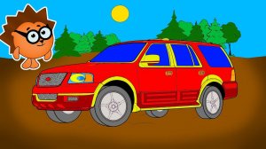 Раскраска про машинки - Разукрашиваем БОЛЬШОЙ ВНЕДОРОЖНИК вместе с Рыжим Ёжиком