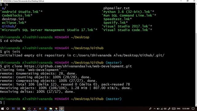 Pull and Clone in GitHub using GitBash смотреть онлайн