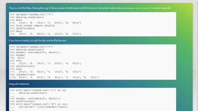 Shuffle all rows of a csv file with Python смотреть онлайн