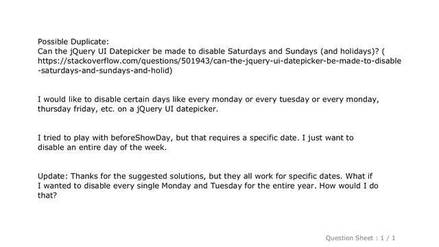 jQuery : Disable specific days of the week on jQuery UI datepicker смотреть онлайн