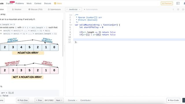 Leetcode - 941. Valid Mountain Array - Javascript solution смотреть онлайн