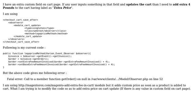 Magento: Add extra price on cart update for a custom field in cart смотреть онлайн