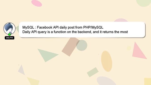 MySQL : Facebook API daily post from PHP/MySQL смотреть онлайн