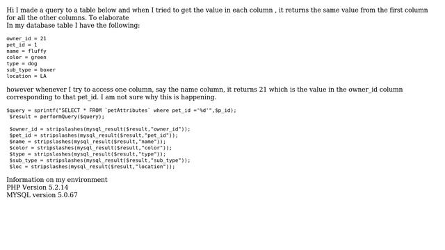 MySQL query returns the value in the first column for all the other columns (3 Solutions!!) смотреть онлайн