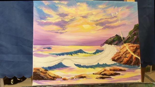 Волна. Морской пейзаж акрилом. Закат / Acrylic Landscape Painting - Wave. Sea Sunset. смотреть онлайн
