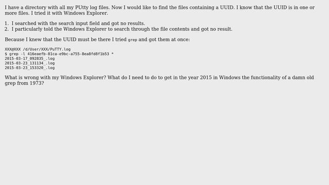 Why is the Windows Explorer not able to find a UUID string in a list of text files? смотреть онлайн