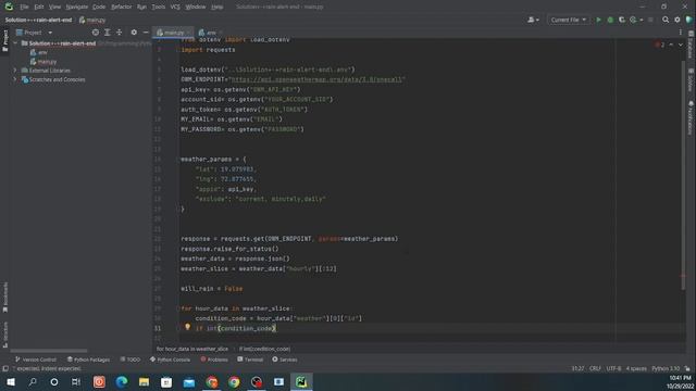 Project 35 - Send rain alert message using twilio and open weather machine api #pycharm смотреть онлайн